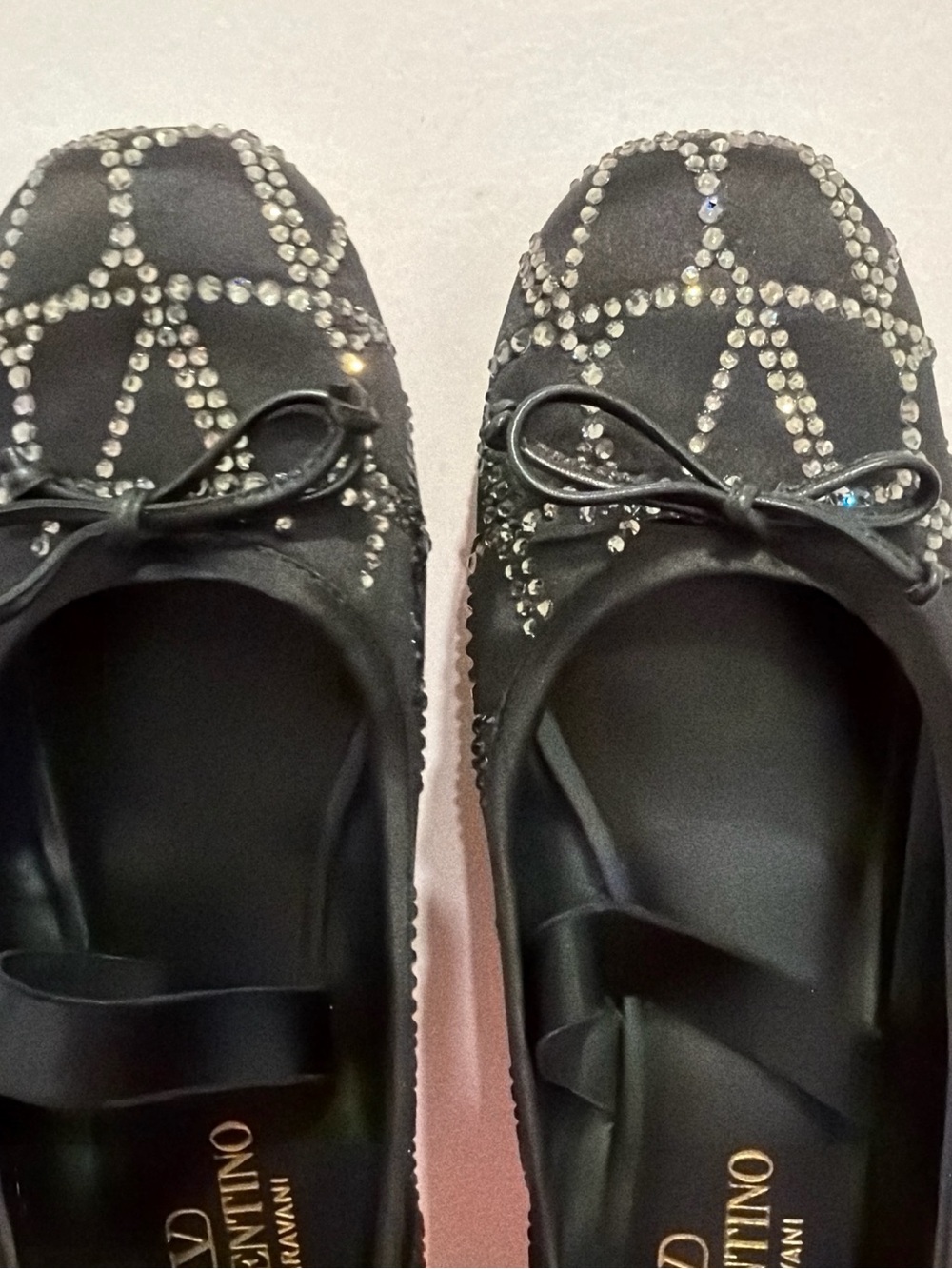 Valentino Black Crystal-Embellished Ballet Flats